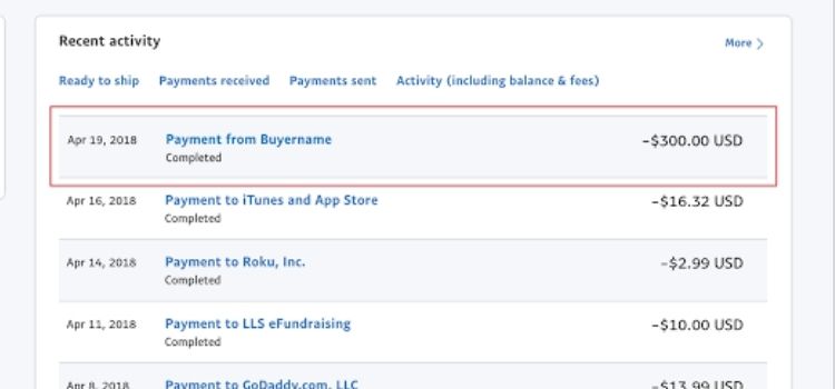 paypal recent activity