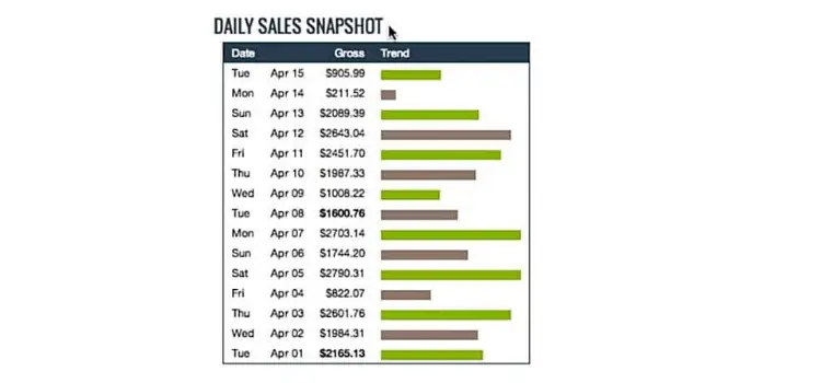 daily sales snapshot