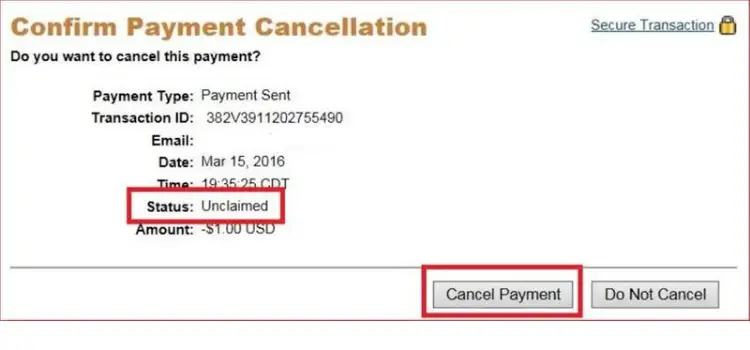 confirm payment cancellation