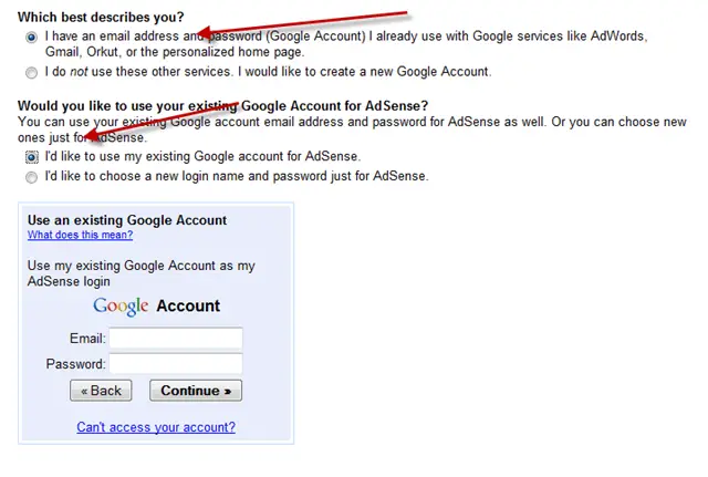 existing google account