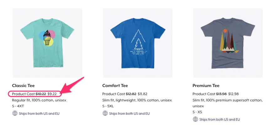 Teespring pricing discount