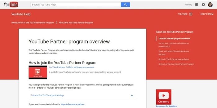 YouTube partnership program