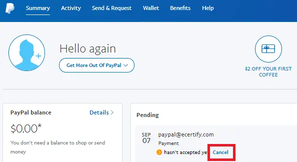 cancel payment through PayPal