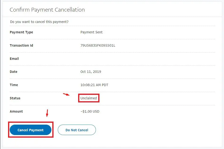 confirm the cancellation of the payment