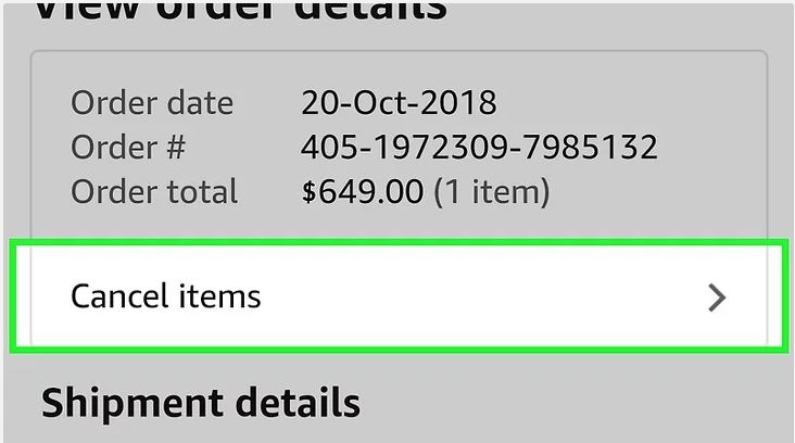 cancel amazon order in app