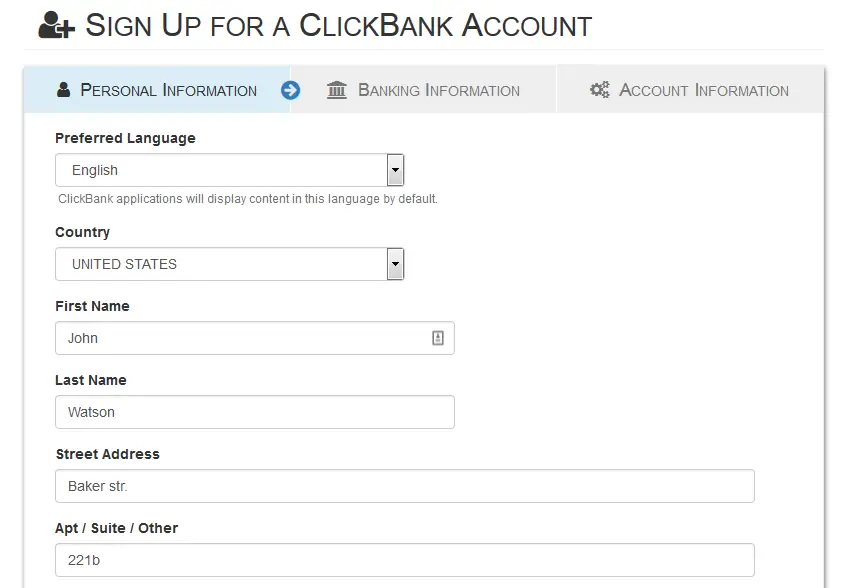 Creating a ClickBank Account
