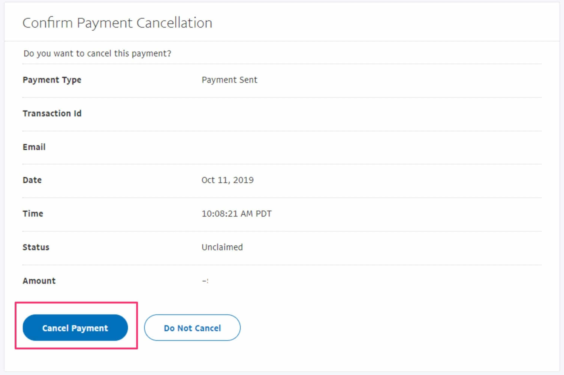 Cancel Pending PayPal Payment