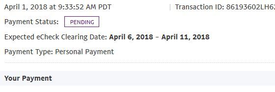 pending PayPal payment