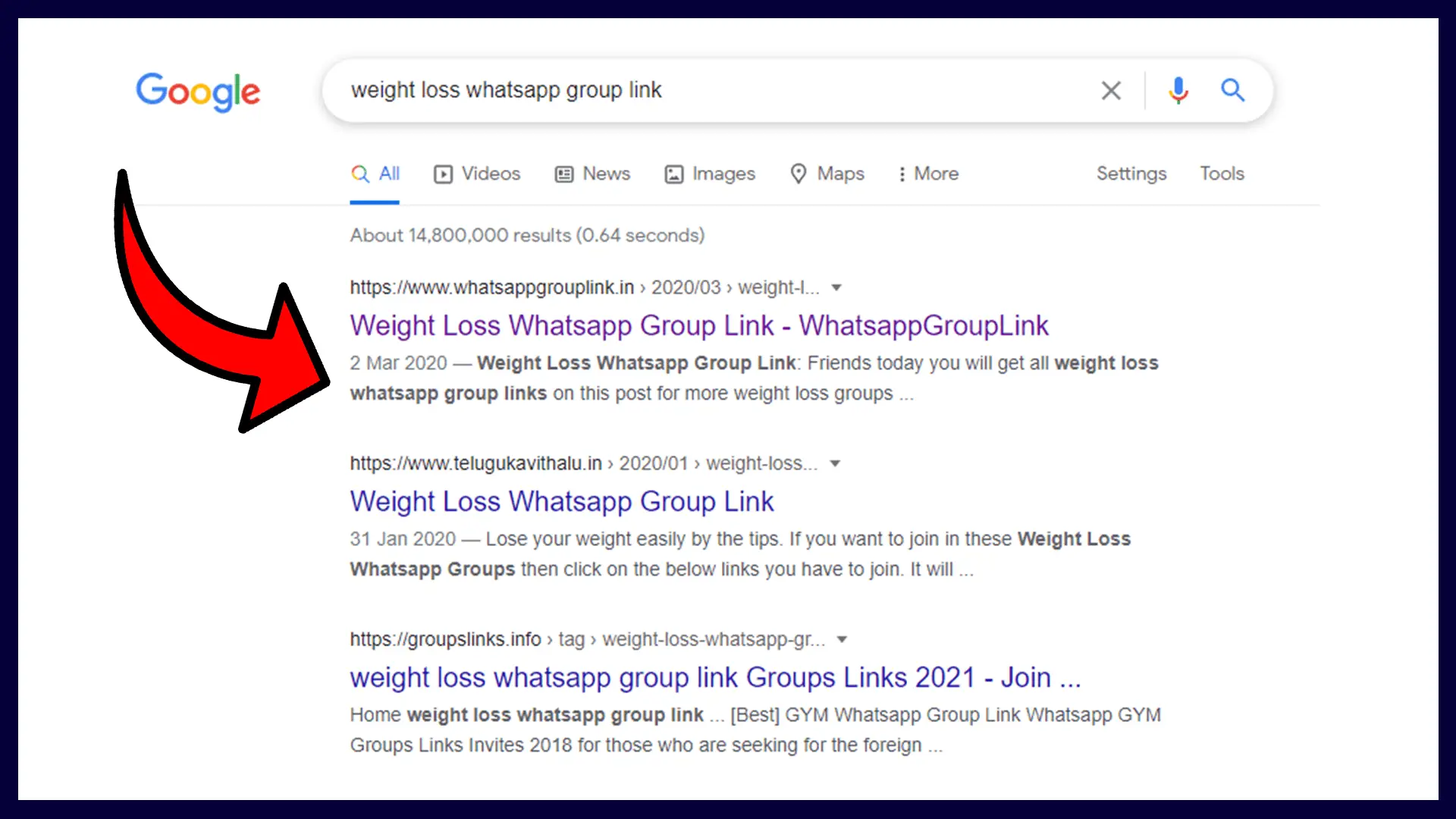 what it looks like when searching for whatsapp groups on google